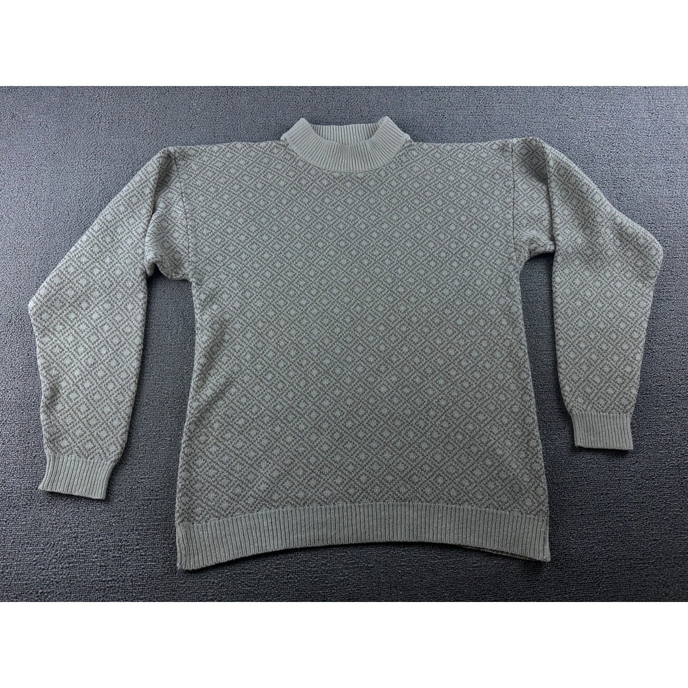 Vintage Ottimo Silk Sweater‎ Men L Beige Geometric Mock Neck Long Sleeve Preppy